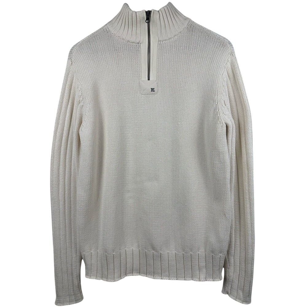 Polo Jeans Company Ralph Lauren Men's Cotton Quarter Zip Sweater Cream | M - Picture 8 of 8